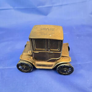 Vintage League City Texas Bank Bronze Car Bank Baker Electric‎